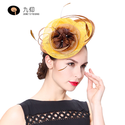 九仰新品纯色帽子女夏天欧美百搭小礼帽表演饰品发夹舞会个性发饰