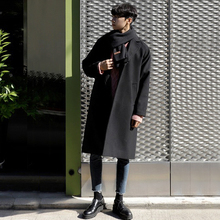 落肩 厚冬季毛呢大衣男士 ifashion宽松毛呢子外套韩版 大衣男中长款
