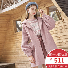 阔色2018秋冬新款韩版女学生宽松中长款厚连帽pphome毛呢外套图片