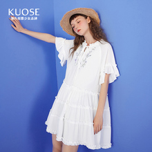 阔色2018夏装新款韩版女装学生系带温柔裙超仙气质a字裙连衣裙图片