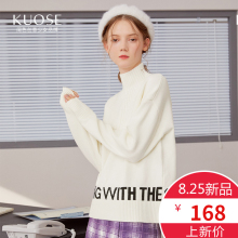 阔色2018秋冬新款韩版女装高领白色宽松上衣长袖慵懒风毛衣图片