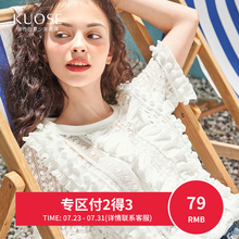 【3件7折】阔色2018夏装新款韩版女装学生木耳边上衣短袖雪纺衫图片