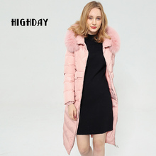 highday轩日时尚羽绒服中长款简约外套修身连帽大毛领女装冬季图片
