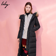Lily女装长款修身显瘦羽绒服肩部徽章2017新款外套117430D1154图片
