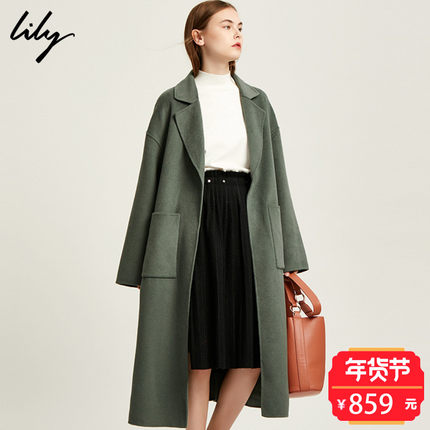 【明星同款】Lily女装双面呢大衣oversize驼色毛呢外套2017新品
