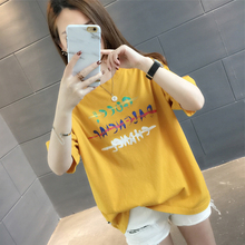夏装2018新款女装短袖t恤女宽松韩版学生上衣涂鸦字母印花体恤衫图片