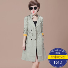 秋比2018春季新款韩版时尚抽绳收腰拼接袖口双排扣中长款外套女图片