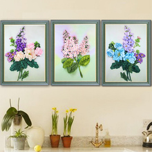 丝带绣三联画新款花卉锦花溢彩diy材料包手工刺绣5D立体绣挂画