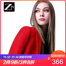 折ZK西装领红色毛呢外套女装中长款呢子大衣宽松百搭秋装Y图片