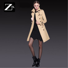ZK卡其色双排扣风衣外套女装中长款收腰修身2018春秋装新款韩版潮图片