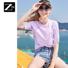 ZK香芋淡紫色t恤女装浅紫短袖小清新上衣韩版学院宽松2018夏新款图片