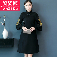 唐装秋冬复古风中式上衣汉服中国风女装加厚夹棉改良旗袍毛呢外套图片