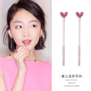 s925纯银水钻爱心耳坠