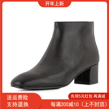 NineWest方头纯色羊皮绒面短靴女 玖熙正品 后拉链方跟中跟骑士靴