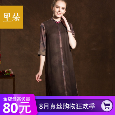 里朵真丝连衣裙女夏40岁妈妈装香云纱连衣裙假两件中老年裙子大码商品大图