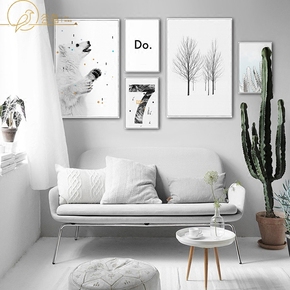 挂画 现代简约 北欧风格白色动物极简壁画沙发背景墙装饰画组合