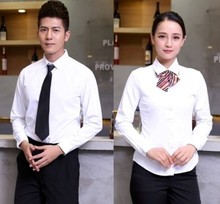 修腰 衬衫 白色 服务员工作服 酒店 黑色 男女 短袖 长袖 餐厅