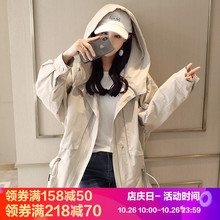 2018春秋新款女装韩版长袖连帽宽松bf短款风衣休闲学生收腰外套潮图片
