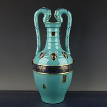 清雍正松石绿釉描金彩缠枝花纹双龙尊精品古玩古董老瓷器老货收藏
