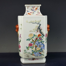 清乾隆珐琅彩描金花鸟纹兽耳扁瓶精品古玩古董老瓷器艺术老货收藏