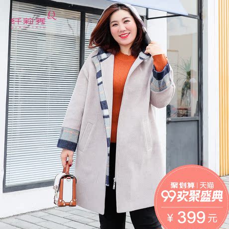 纤莉秀大码女装200斤胖mm2017新款冬装中长款毛呢大衣外套商品大图