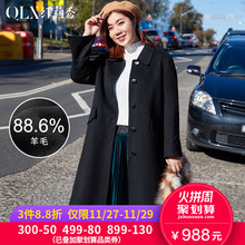纤莉秀2018冬装新款大码女装胖妹妹双面呢显瘦毛呢外套韩版大衣图片