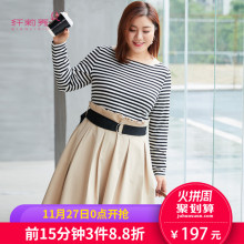 纤莉秀2018秋装新款大码女装休闲时尚显瘦拼接洋气减龄长袖连衣裙图片