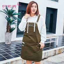 纤莉秀加肥大码女装200斤胖妹妹2018春装新款显瘦减龄背带连衣裙图片