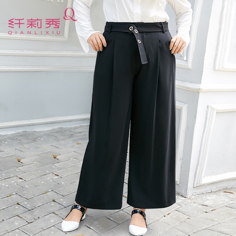 纤莉秀大码女装裤子春200斤胖mm2018新款藏肉宽松阔腿裤商品大图