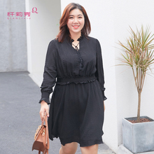 纤莉秀2018夏装新款大码女装胖妹妹200斤复古收腰显瘦中长连衣裙图片