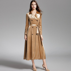 2019新款外套女金色丝绒显瘦名流气质长款风衣宴会晚礼服明星同款