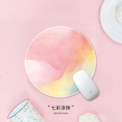 鼠标垫中小号24cm圆形个性定制涂抹水彩男女生游戏桌面锁边布胶垫