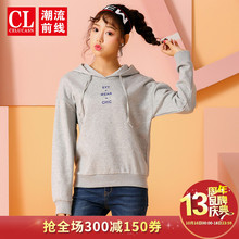 潮流前线2018年冬装新品女款时尚宽松套头连帽字母印花加绒卫衣潮图片