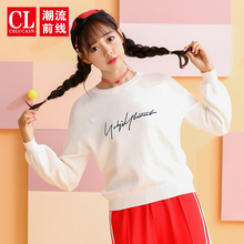 潮流前线2018秋季新品女款潮流时尚休闲圆领灯笼袖字母绣花针织衫图片