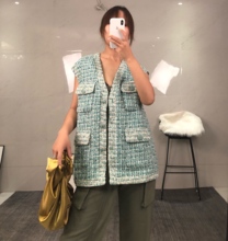 小香风v领廓形宽松粗花呢短款 2019夏走秀款 马甲显瘦百搭休闲外套