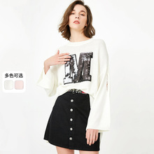 ONLY2019春新款前短后长双色亮片宽松针织衫女|118124525