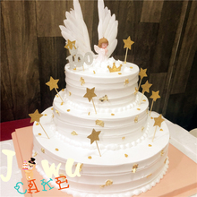 上海生日蛋糕配送同城天使宝宝百天百日宴满月周岁三层网红蛋糕