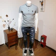 欧洲站潮男短袖 2018新款 POLO衫 夏装 T恤男装 刺绣有领半袖 简约修身