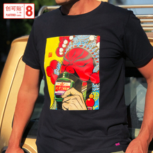 创可贴8原创设计圆领夏季纯棉黑色薄款 京剧云长男款 短袖 新品 T恤