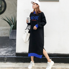 超长款半高领长袖抓绒加厚过膝卫衣裙 套头女宽松长裙2018冬季新图片