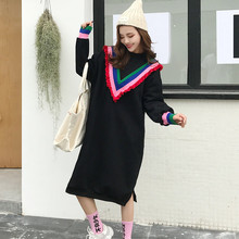 长款过膝加绒加厚卫衣裙 套头女宽松胖MM连衣裙2018冬季韩版新款图片