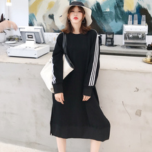 早秋潮卫衣2018新款女长袖时尚韩版 过膝宽松显瘦大码圆领连衣裙图片