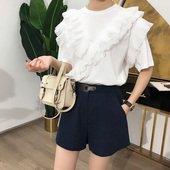 韩国代购 KEY减龄百搭甜美荷叶边短袖 UNDER 韩裳良品 T恤女NCT244