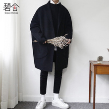 青年中长款 宽松呢子外套 毛呢大衣男士 韩版 韩国东大门2018冬季新款