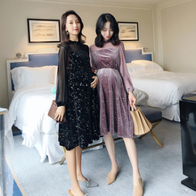 AROOM孕妇装连衣裙韩国2019春新款金丝绒网纱长裙潮妈过年衣服
