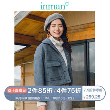 茵曼2018冬装新款翻领帅气复古韩版短款毛呢外套女图片