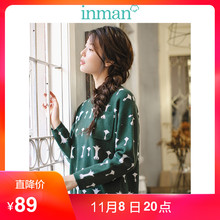 茵曼2018冬装新款圆领长袖宽松休闲套头毛衣女F1874132619图片