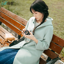 茵曼旗舰店女装2017秋装新款连帽羊毛百搭中长款毛呢外套女图片