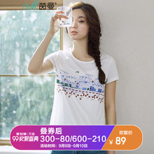 茵曼2018夏装新款原创文艺范印花纯棉T恤女式短袖体恤衫小衫夏图片