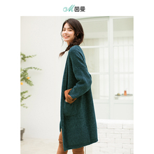 茵曼旗舰店秋新款文艺范毛衣宽松休闲百搭针织衫开衫女中长款外套图片